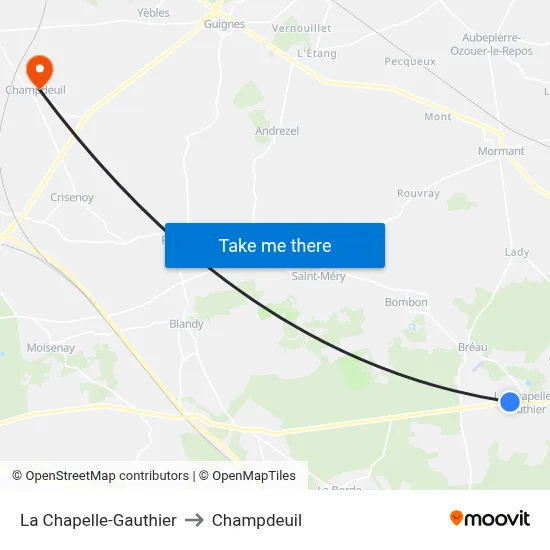 La Chapelle-Gauthier to Champdeuil map