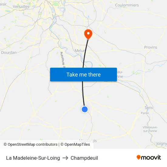 La Madeleine-Sur-Loing to Champdeuil map