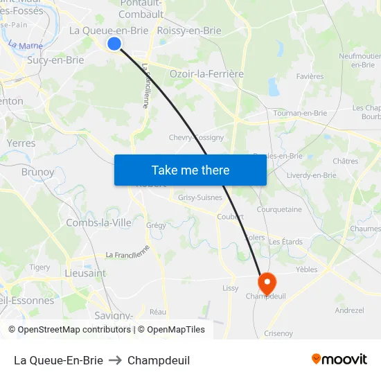 La Queue-En-Brie to Champdeuil map