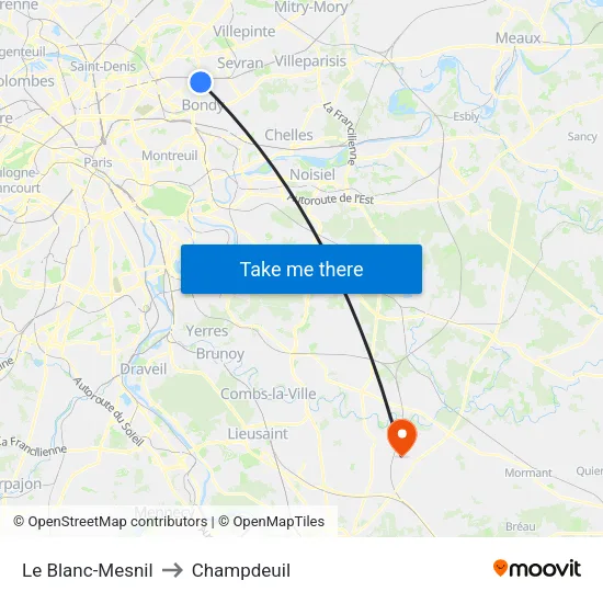 Le Blanc-Mesnil to Champdeuil map