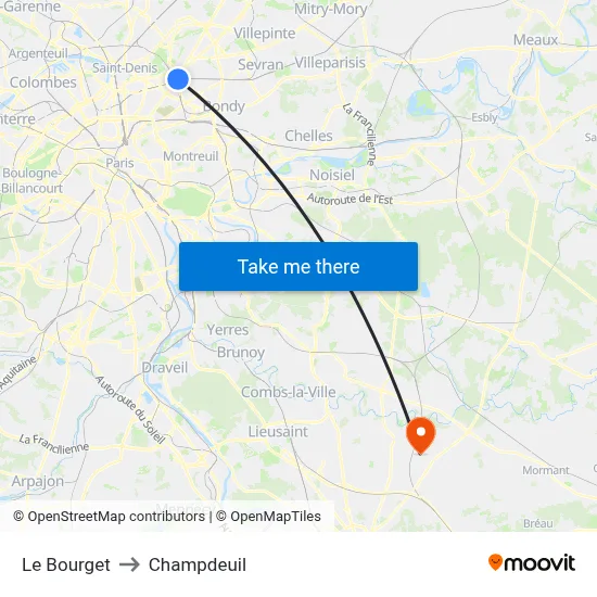 Le Bourget to Champdeuil map