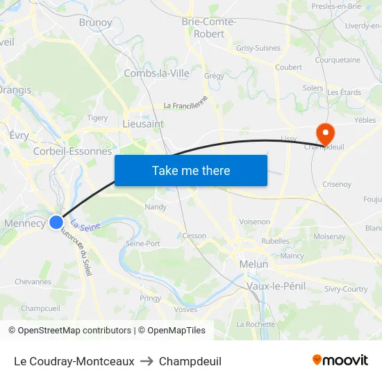Le Coudray-Montceaux to Champdeuil map