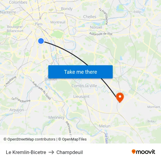 Le Kremlin-Bicetre to Champdeuil map