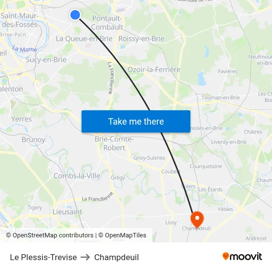 Le Plessis-Trevise to Champdeuil map