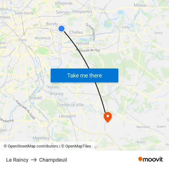 Le Raincy to Champdeuil map