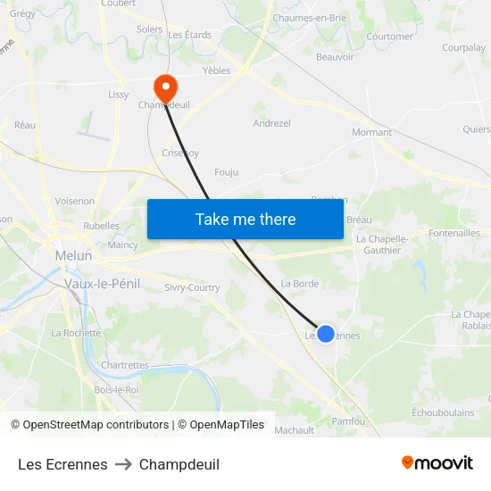 Les Ecrennes to Champdeuil map