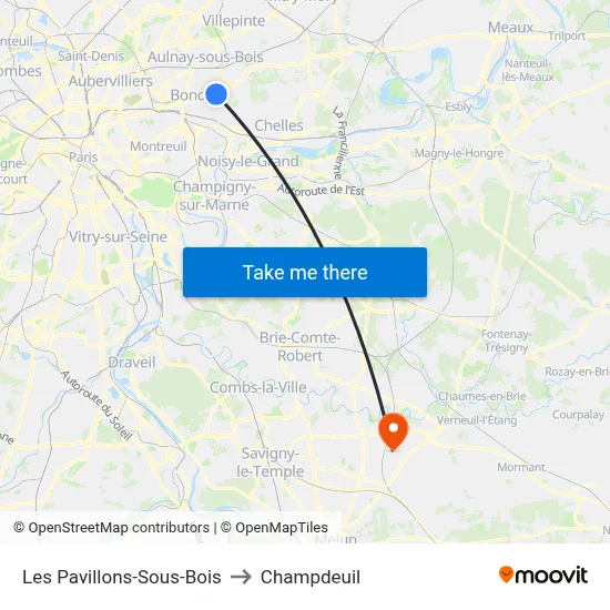 Les Pavillons-Sous-Bois to Champdeuil map