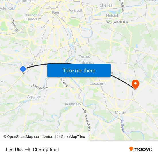 Les Ulis to Champdeuil map