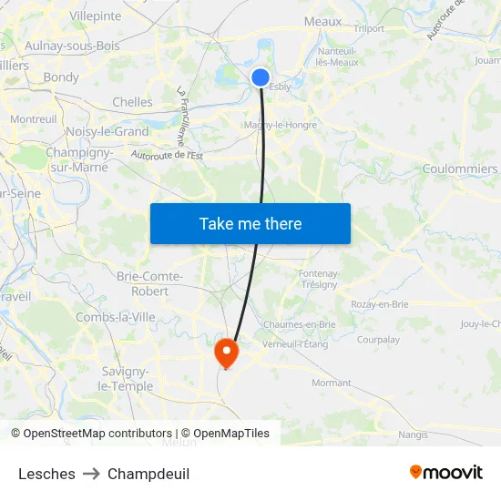 Lesches to Champdeuil map