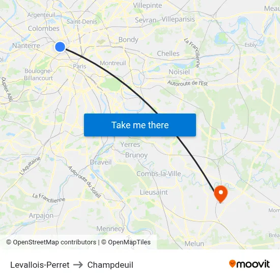 Levallois-Perret to Champdeuil map