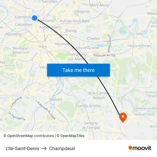 L'Ile-Saint-Denis to Champdeuil map