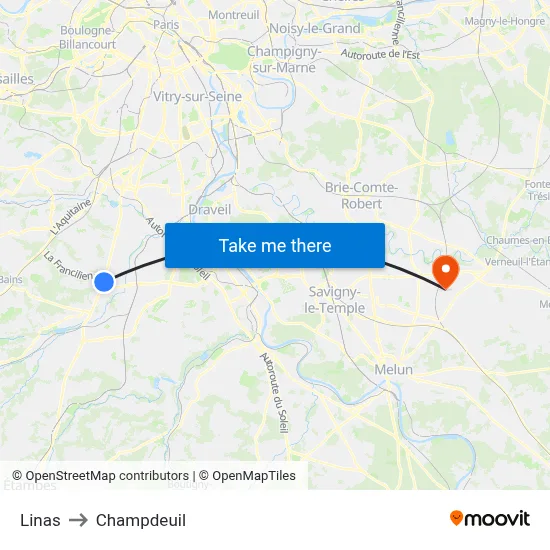 Linas to Champdeuil map