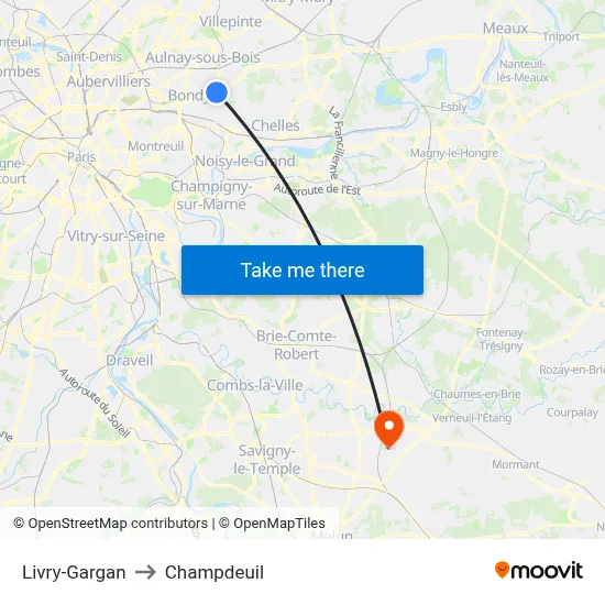 Livry-Gargan to Champdeuil map
