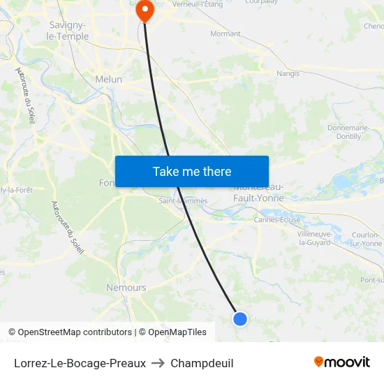 Lorrez-Le-Bocage-Preaux to Champdeuil map
