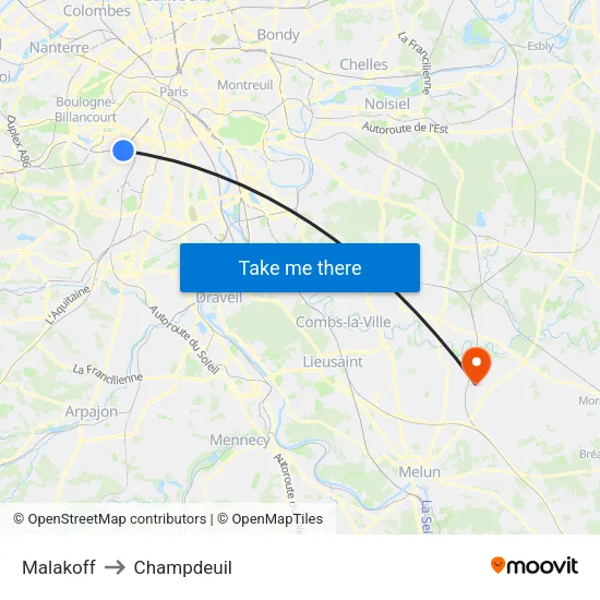 Malakoff to Champdeuil map