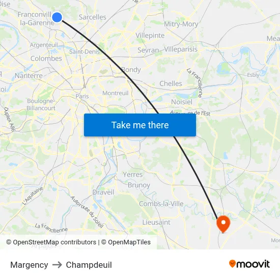 Margency to Champdeuil map