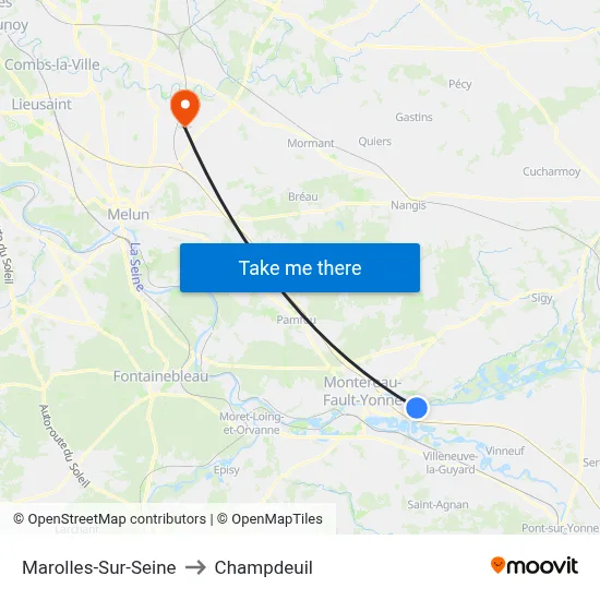 Marolles-Sur-Seine to Champdeuil map