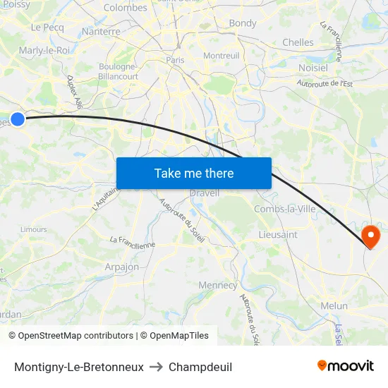 Montigny-Le-Bretonneux to Champdeuil map