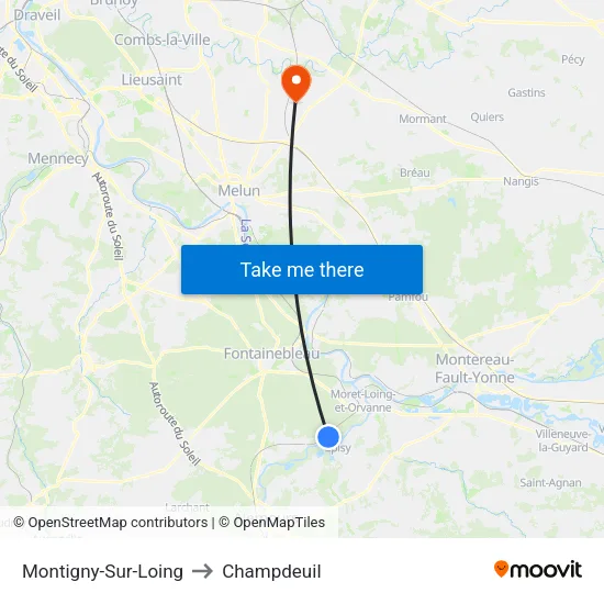 Montigny-Sur-Loing to Champdeuil map