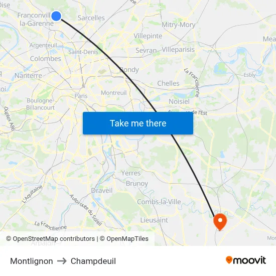 Montlignon to Champdeuil map