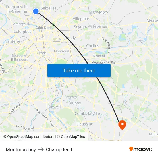 Montmorency to Champdeuil map
