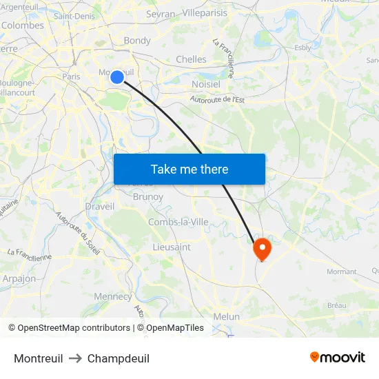 Montreuil to Champdeuil map