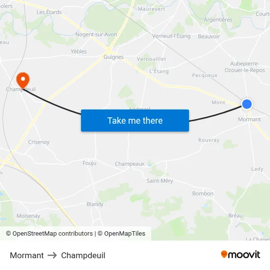 Mormant to Champdeuil map