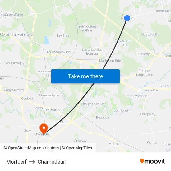 Mortcerf to Champdeuil map
