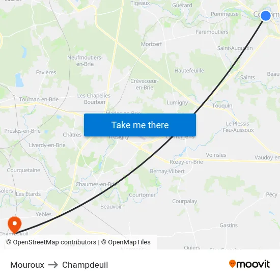 Mouroux to Champdeuil map