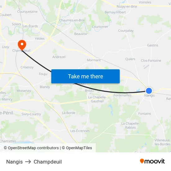 Nangis to Champdeuil map