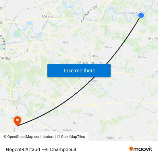 Nogent-L'Artaud to Champdeuil map