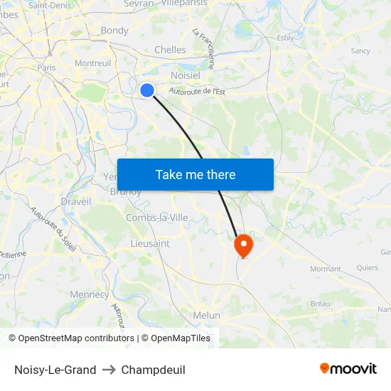 Noisy-Le-Grand to Champdeuil map