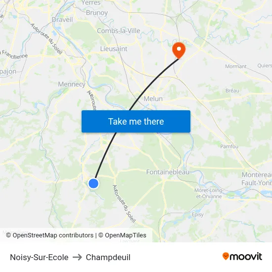 Noisy-Sur-Ecole to Champdeuil map