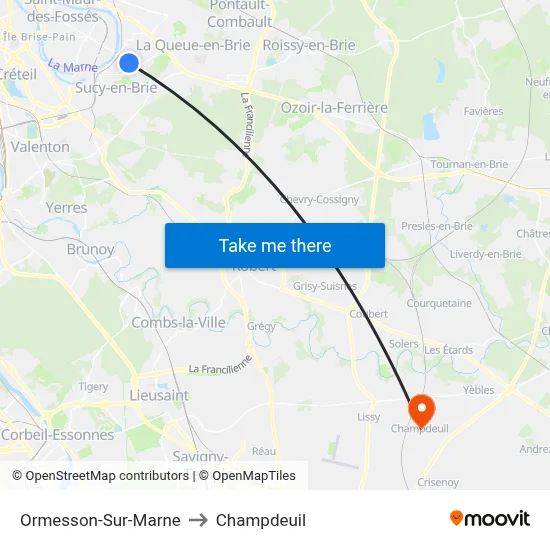 Ormesson-Sur-Marne to Champdeuil map