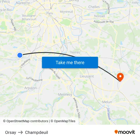 Orsay to Champdeuil map