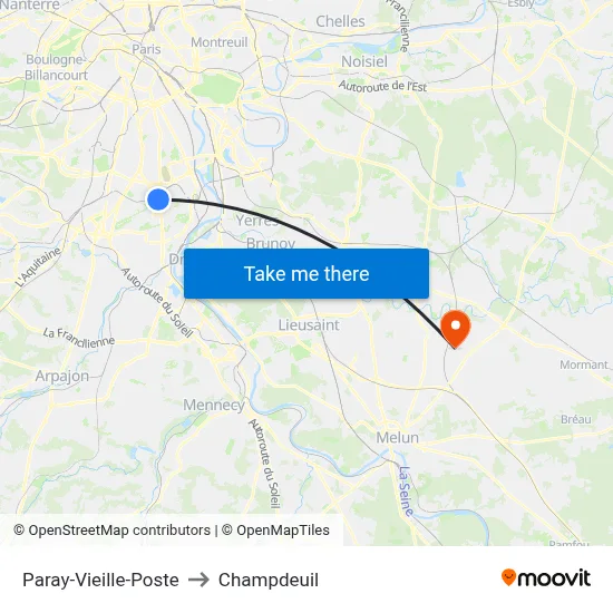 Paray-Vieille-Poste to Champdeuil map