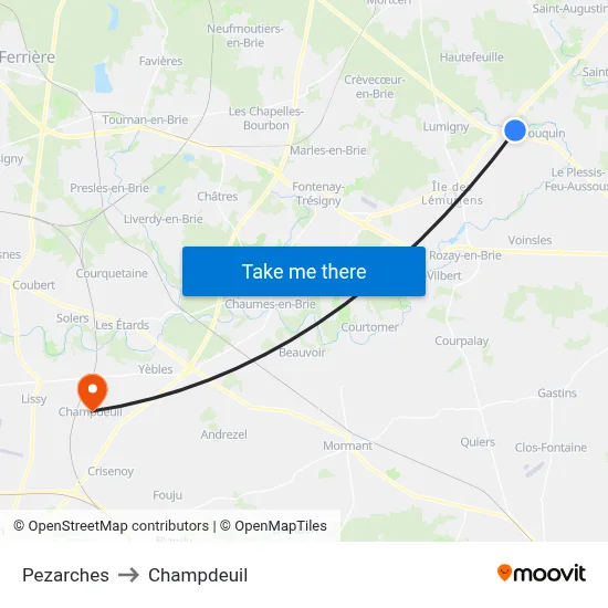 Pezarches to Champdeuil map