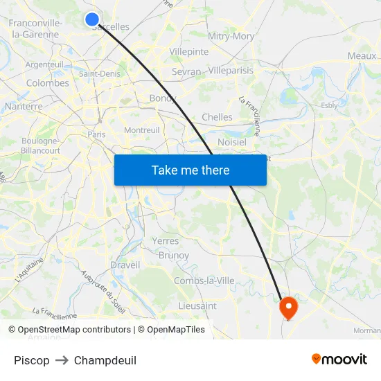 Piscop to Champdeuil map