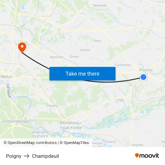 Poigny to Champdeuil map