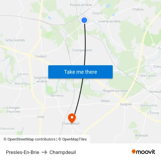 Presles-En-Brie to Champdeuil map
