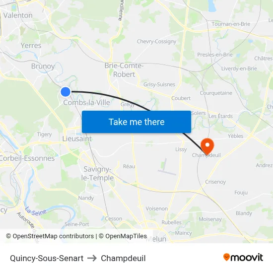Quincy-Sous-Senart to Champdeuil map