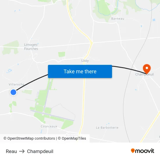 Reau to Champdeuil map