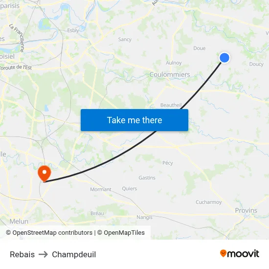 Rebais to Champdeuil map