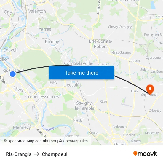 Ris-Orangis to Champdeuil map