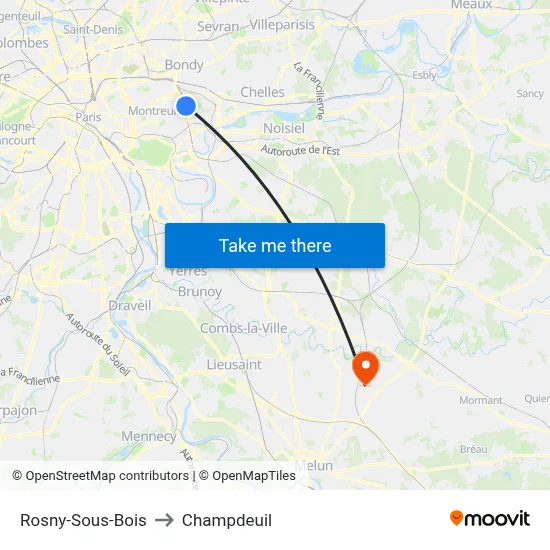 Rosny-Sous-Bois to Champdeuil map