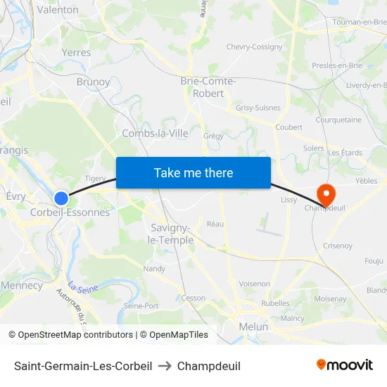 Saint-Germain-Les-Corbeil to Champdeuil map