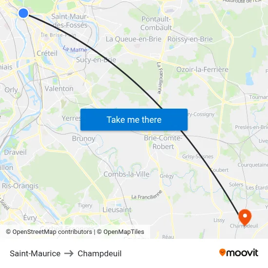 Saint-Maurice to Champdeuil map