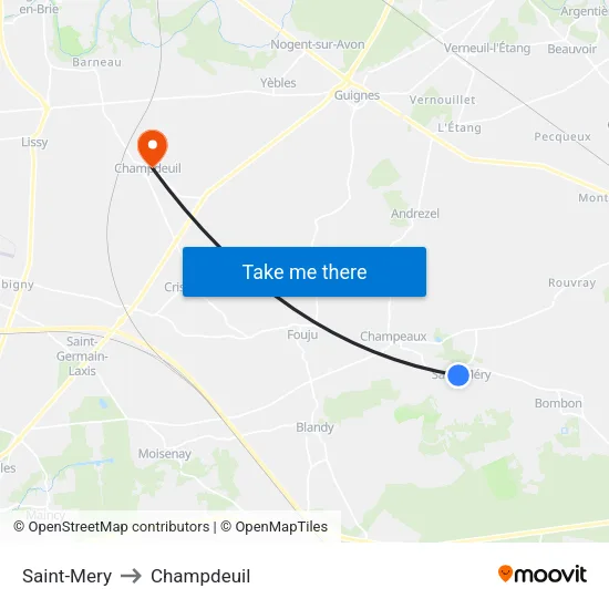 Saint-Mery to Champdeuil map