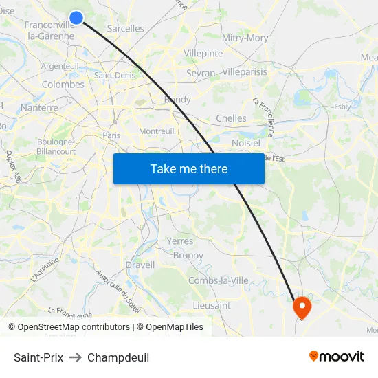 Saint-Prix to Champdeuil map