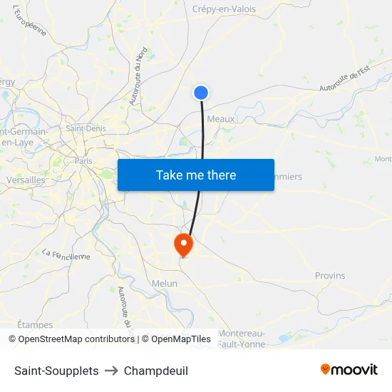 Saint-Soupplets to Champdeuil map